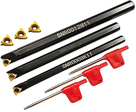 Supporto per utensili di tornitura SNR0008K11 SNR0010K11 SNR0012M11, set di barre per filettatura interna indicizzabili con 6 inserti per tornitura 11IR A60 + 3 chiavi T8 (8/10/12 mm)