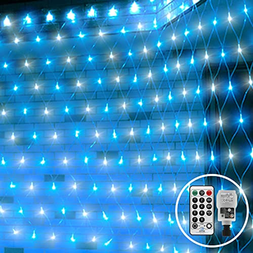 CORST 3 x 2 m, 200 LED, per esterni, catena di luci a rete, per interni, di faggio e albero di Pasqua, collegabile con telecomando e timer, 8 modalità(blu + bianco)