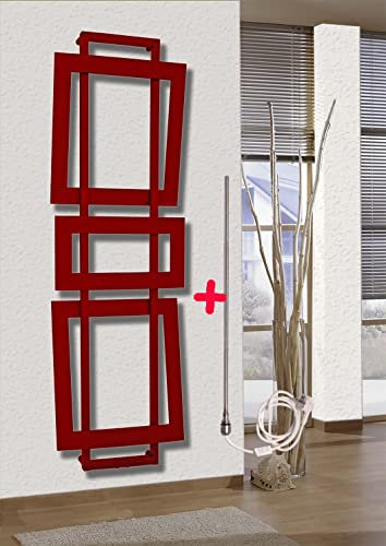 Badheizkörper Design ART I rot Marke Szagato HxB 180 x 60 cm 1019 Watt (inkl. 900 Watt Heizstab) Wohnraum-Heizkörper Mittelanschluss Designheizkörper Heizkörper flach elektrisch Handtuch-Heizkörper