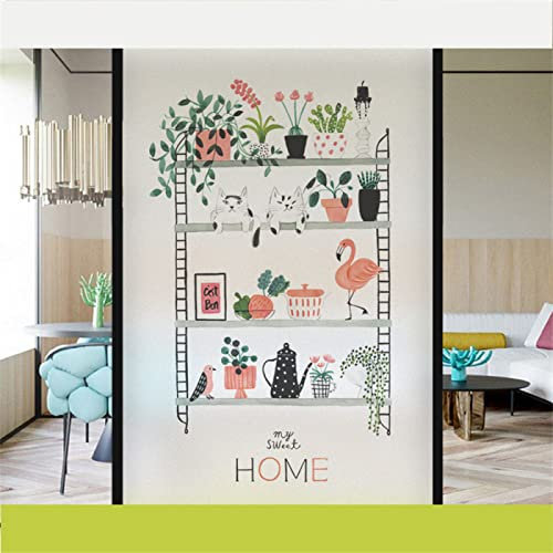 Fensterfolie Selbsthaftend Sichtschutz Glasfolie Wärmeisolierung Sonnenschutzfolie, Anti-UV Statische Fensterfolien für Zuhause und Büro Pflanze Blumenständer 45x200 cm