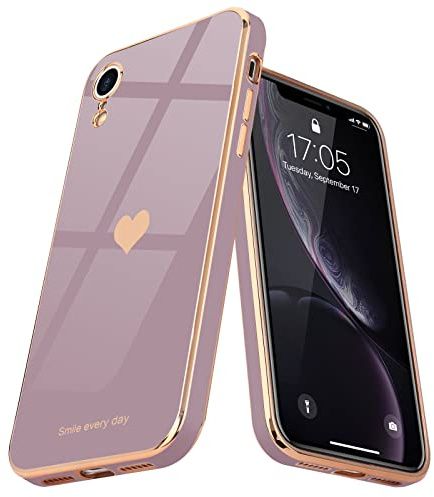 Teageo Hülle für iPhone XR Stoßfest Frau Herzmuster, SakuraLila | Mädchen Stilvoll Galvanisierte Schutzhülle Weich TPU Phone Case