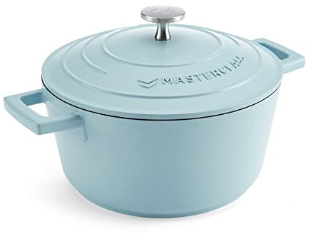 MasterClass Small Casserole Dish with Lid 2.5L/20 cm, Lightweight Cast Aluminium, Induction Hob and Oven Safe, Sky Blue
