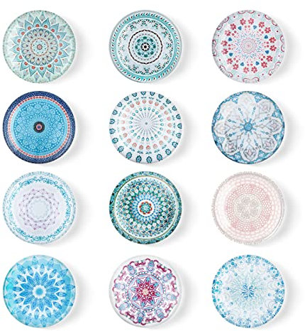 FuninCrea Pegatinas Magnéticas para Refrigerador, 12 Piezas de Vidrio Colorido con Patrón de Flores, Aplicable a la Decoración del Refrigerador (E)
