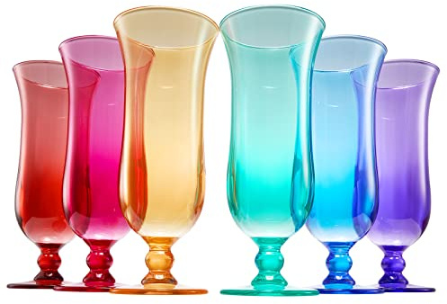 Unbreakable Pina Colada, Daiquiri, Frozen Cocktails & Juice Glasses, Hurricane Glassware, 14oz - 6 Set - Reusable Acrylic Dishwasher Safe Shatterproof BPA-free Plastic Cup, Tropical Cocktail Tall Cups