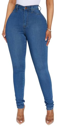 KUNMI Womens Classic High Waisted Skinny Stretch Butt Lifting Jeans Slim Fit Denim Pants Medium Blue Wash Medium