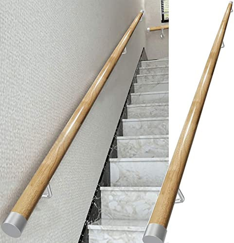 MObyat Handlauf aus Holz für Treppen, 1 m, 2 m, 3 m, 4 m, Rutschfester Treppenhandlauf mit silbernen Wandhalterungen, sicheres Treppengeländer für ältere Kinder für Zuhause, Innen- und Au