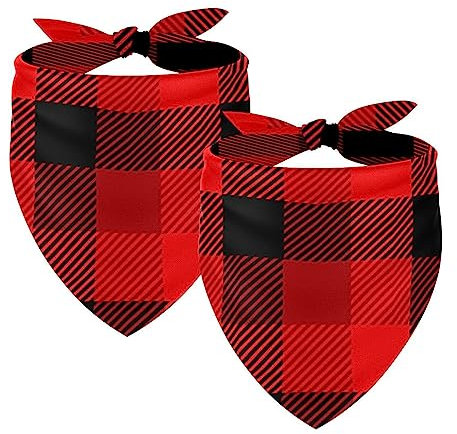 Passendes Set mit Hundehalstüchern, Hundelätzchen, Schal, Dreieckstuch für Hunde, Katzen, Haustierbesitzer, Mutter und Vater, 2er-Pack,Rot schwarz kariert Retro