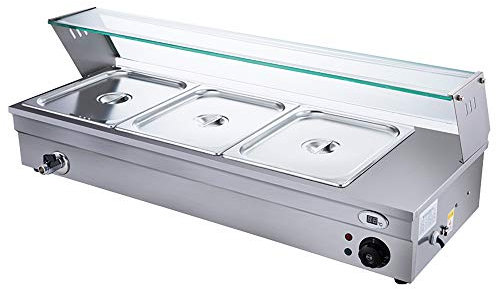 Scaldavivande Elettrico a Buffet Commerciale da 2000 W, scaldavivande Elettrico da appoggio, Tavolo a Vapore 86-185 ℉ con coperchi per ristoranti, CE/CCC