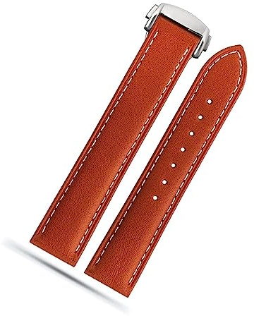 dayeer Lederarmband für Omega Seamaster 300 150 Speedmaster 007 AT150 Braunes Uhrenarmband Faltschließe 19mm 20mm 22mm (Color : B Light brown-silver, Size : 20mm)