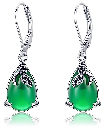 URONE Smaragd Ohrringe 925 Sterling Silber - Grün Tropfen Baumeln Schmuck Geschenk für Frau