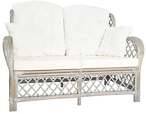 Festnight Rattan 2-Sitzer Gartensofa Gartenlounge Sofa 2 Sitzer Sessel Rattan Sofa Balkonmöbel Lounge Sofa Rattan Outdoor Balkonsofa Balkon Couch Gartenmöbel Set mit Polstern Rattan Grau