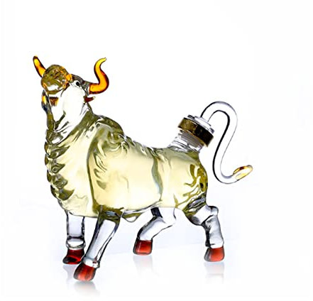 Whiskey Decanter Vache Whisky Carafe Zodiac Animal Carafe à vin Carafe en verre personnalisée Bouchon Bouteille de vin en forme de taureau pour Scotch Bourbon Décanteur à whisky