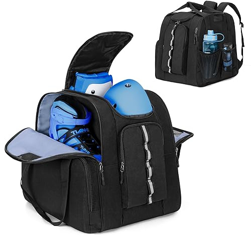GOBUROS Roller Skate Bag for Men Women, Ice Skating Backpack for Skate Shoes Up to US Mens 13, with Multi-Pockets for Inline, Figure, Quad, Speed, Hockey Skates, Black