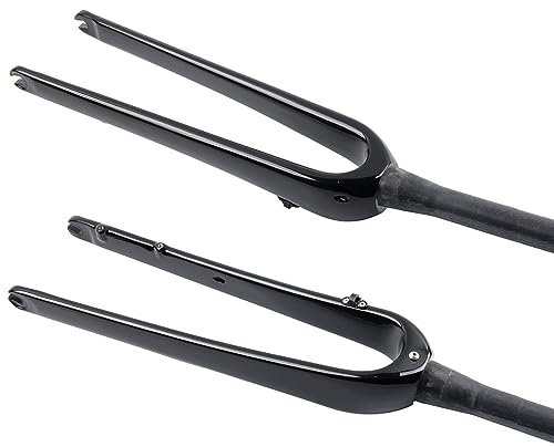 HIMALO Gravel Fahrrad Starrgabel Kohlefaser 700C Rennrad-Gabel 1-1/2'' Verjüngt Scheibenbremsgabel 9mm QR Leichtgewicht Harte Gabeln Für 45C-Reifen (Color : Glossy Black)