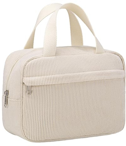 1 grande trousse de toilette de voyage, trousse de toilette en velours côtelé, trousse de toilette portable, sac de rangement cosmétique, sac de rangement de grande capacité (blanc), Blanc., 9,8 * 7 *