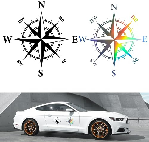 KHDULQ Auto Aufkleber 2 Stück Bussolastickers Kompass-Aufkleber Autoaufkleber Wohnmobil-Aufklebers Windrosen Wohnwagen-Aufklebers,für Motorhauben-Aufkleber, für Karosserie,Türen und Heckscheiben