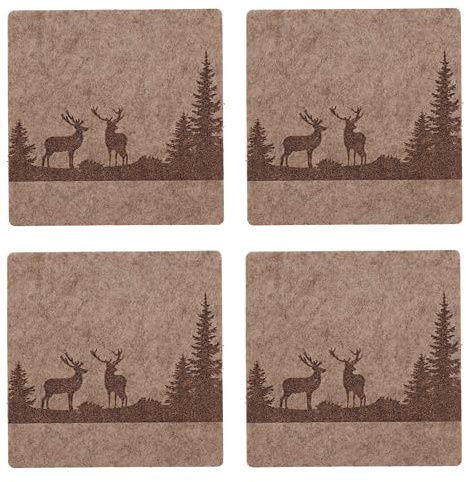 MC-Trend Sottobicchieri in feltro paesaggio della foresta con cervi, 10 cm, in feltro spesso 5 mm, pratici sottobicchieri in feltro per bevande, bicchieri, tazze da tavolo (4 pezzi marrone +