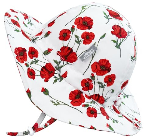 Jan & Jul Grow-with-Me bomullflapper solhatt för spädbarn och barn, Röd vallmo, 6-24 månader
