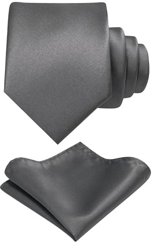 JEMYGINS Herren Krawatte mit Matte Oberfläche inklusive Einstecktuch Set in verschiedenen Farben dunkelgrau