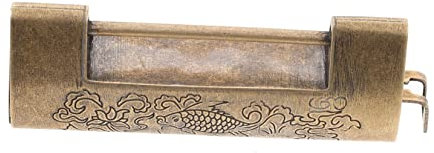 BESTonZON Lucchetto Cinese Antico in Ottone 9,5 Cm Inciso, Lucchetto Retrò Per Valigia e Portagioie, Serratura Decorativa Per Scatole Di Legno e Custodie