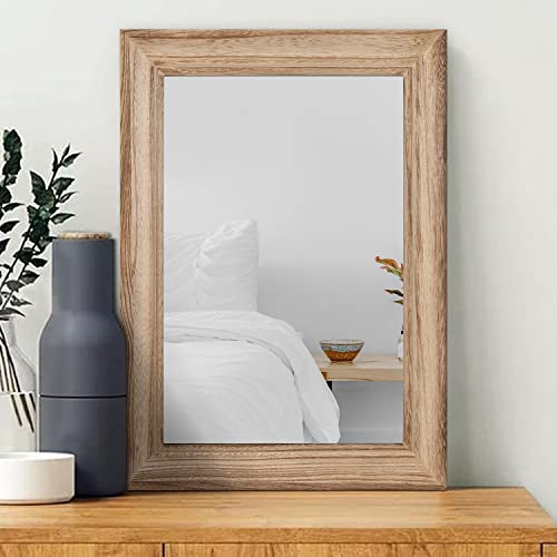 MWAZZLL Rustikaler Spiegel mit Holzrahmen, rechteckiger Spiegel für die Wand, 50 x 40 cm, dekorativer Hängespiegel für Badezimmer, Schlafzimmer