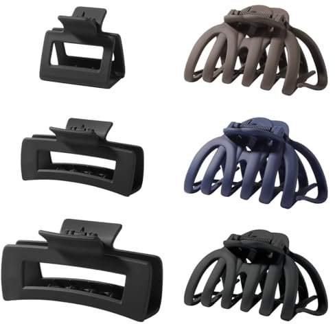 Shinowa 6 Stück Großes Haarklammer Set, Haarspangen für Dickes Langes Haar, Neutrale Farben Hair Claw Clips, Rutschfestes Kieferklammern Klaue Haarclips für Frauen Mädchen (Oktopus + Rechteck), Set D