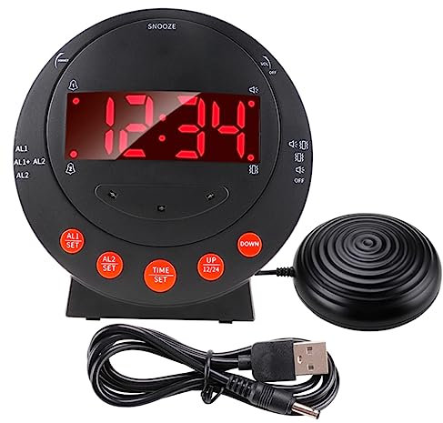 TOPBATHY Orologio con Allarme a Vibrazione, Allarme Regolabile, Numeri Digitali Grandi, Base Antiscivolo e Cavo USB Incluso per Dormiglioni Pesanti