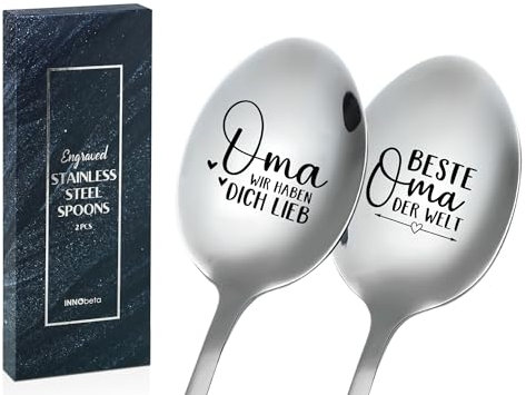 Geschenke Für Oma, Geschenk Für Oma Löffel, 2 Stücke Eislöffel mit Gravur, Gestaltung Edelstahl