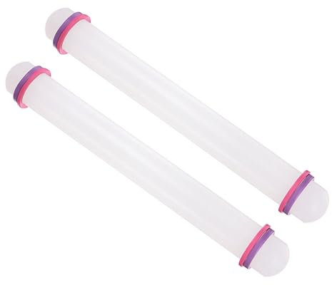 CoCud Mattarello Pasta Zucchero Lunghezza 13 Anelli Guida Antiaderenti Plastica PP Rullo Pasta Fondente - (APPlicazioni: Cottura Argilla Fai-Da-Te) 2Pz