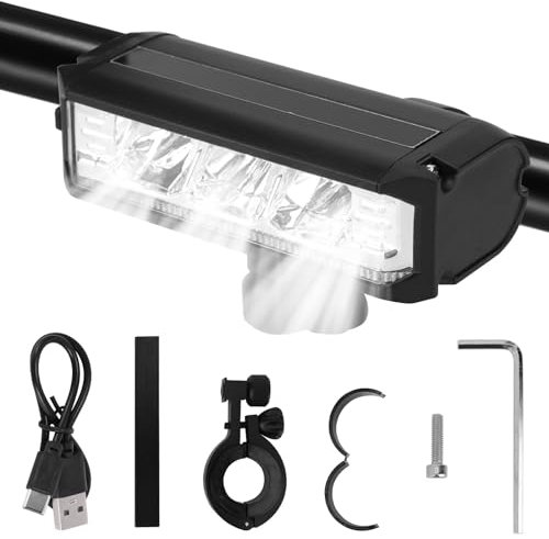 Bike Lights Set USB Rechargeable, 900LM Super Bright Bike Front Light Flashlight 5 Lighting Modes, 2000 mAh Waterproof Bicycle Lights for All Bike Mountain