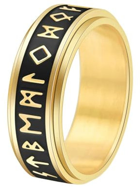 Stfery Ring Edelstahl Herren, 8mm Gold Ring Drehring Verlobungsringe Herren