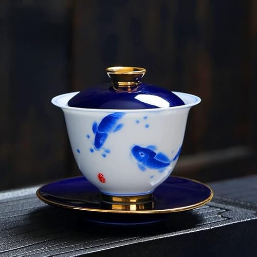 kaixiaochai Cuenco de cerámica Tureen infusor de té China - Juego de té Juegos de té para Adultos Moderno Tureen infusor de té Sopera de té (sopera Doble de Pescado)