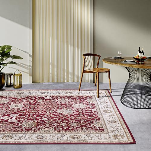 Villeroy & Boch Pierre In- & Outdoor Teppich Orientalisch - Orient Flachgewebe, Orientalisches Design Klassisch, ÖKO-TEX Wetterfest & UV-beständig für Balkon, Terrasse, Garten – Rot Creme, 160x235cm