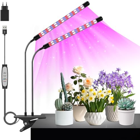 COKOLILA 2 Têtes Lampe pour Plantes, 160 LEDs lumière à spectre complet, 460nm/660nm/6500K pour plantes d'intérieur avec minuterie 6/12/18H, 3 modes d'éclairage, 5 luminosité, idéal pour les plantes
