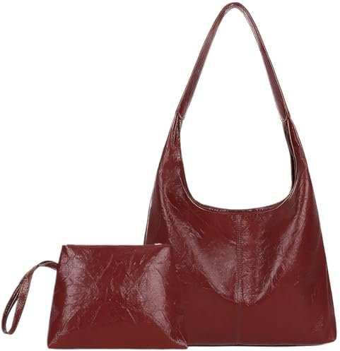 Leder-Tragetasche für Frauen Umhängetasche für Frauen Weinrot Große Leder-Tragetasche mit Magnetverschluss Retro & stylisch einfach zu kombinierende Beuteltaschen für Damen Ledertasche für Damen Umhän