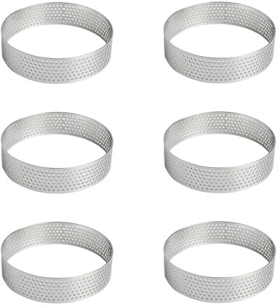 CENRONG Anillo para Tartas de Acero Inoxidable,6 Piezas Anillo de Mousse de Pastel Perforado Anillos Redondos para Tartas con Agujero Herramientas de Cocción de Torta