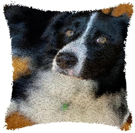 ORLUMY DIY Knüpfstern Set Border Collie Tiere Knüpfhaken-Kits Haustier Hund DIY Knüpfhaken-Kits Knüpfhaken-Kit Zum Aufhängen,Handarbeiten,Kissenbezüge,Knüpfhaken,Teppich-Kit 43x43cm