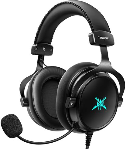 TECKNET Gaming Headset mit Mikrofon Kabelgebunden, 3,5mm Klinke, Stereo Surround Sound, LED-Beleuchtung, Over-Ear Kopfhörer für PS5, PC, PS4, PS5, Xbox Series X|S, Switch - Schwarz
