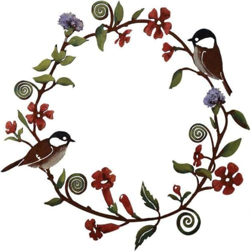 KOMUNJ Türkranz Ganzjährig, Metall Vogel Kranz, Türkranz Dekoration, Mit Blätter Blumen Und Vögelchen Motiv Deko Haustür Draußen Wohnungstür