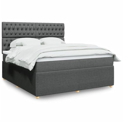 Iiaky Boxspringbett mit Matratze Betten Mit Matratze Schlafzimmer Bett Boxspringbett Mit Matratze Dunkelgrau 180x200 cm Stoff // 3294443