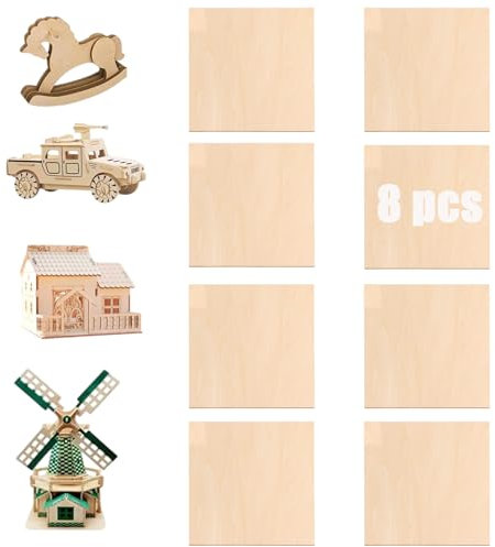 Legno compensato di tiglio, 8 pezzi, 200 x 200 x 15 mm, sottili tagli in legno compensato, multistrato, pannelli di legno per fai da te, decorazione, modellismo