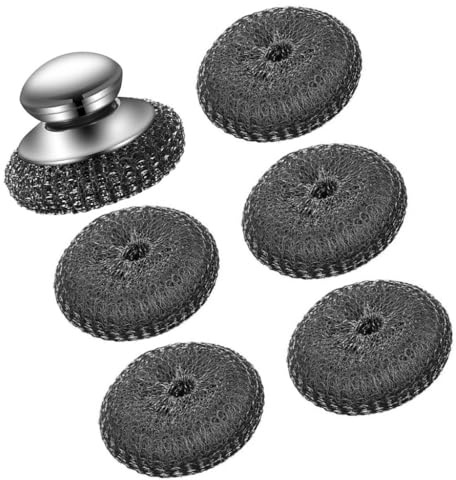 Steel Scouring Set with Steel Wool Scrubber Handle Set for Removing Grease Rust from Cookware Grill Sink Cleaning Tool