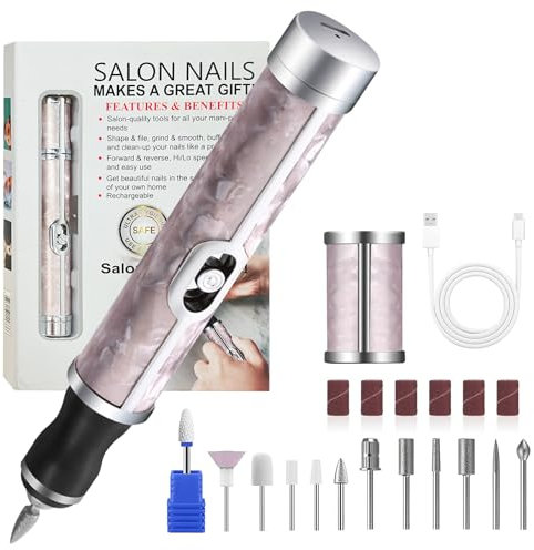 Fresa per unghie in gel,BOBOPACK 20000 RPM Lima Elettrica per Unghie con 12 Punte, 4 velocità Regolabile Trapano Ricaricabile Set Manicure Frese Ideale per Manicure e Pedicure a Casa