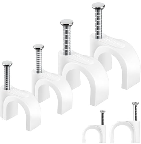 200 Pcs Cable Clips & Wire Clips,8mm/10mm Cable Clamps,Cord Clips,Tacks Cable Nails,Cable Cord Holder - for Ethernet Cables,Speaker Wire, Electrical Wire,Coax Cable,Wall Cord Management