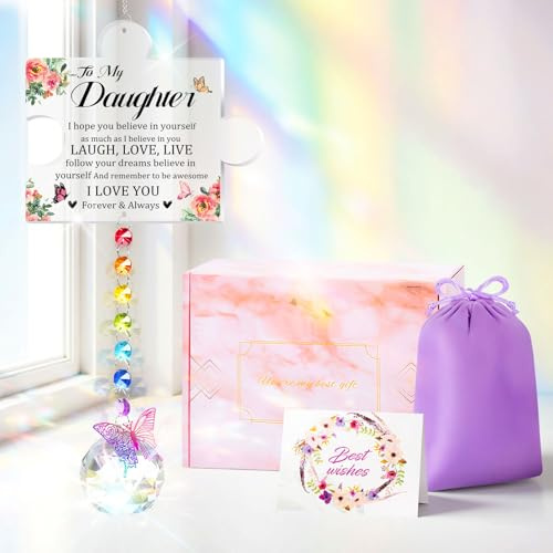 YIBONIKA Daughter Gifts from Mum Dad, Puzzle Crystal SunCatchers Unique Wind Chime Gifts for Daughter, To My Daughter Birthday