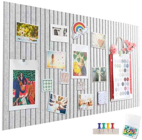 Felt Notice Board Large 60 x 40 cm - Silver Grey Self-Adhesive Cork Notice Board with 60 Pins, 12 mm Thickness | Premium Bulletin Board for Photos, Notes & Memos | Ideal for Home, Office, School |