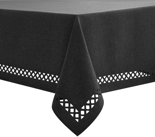 MIULEE Tovaglia in lino lavabile, effetto loto, rettangolare, rettangolare, 140 x 180 cm, in poliestere, idrorepellente, resistente allo sporco, colore: nero
