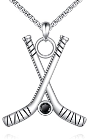 YAFEINI Hockey Kette 925 Sterling Silver Obsidian Anhänger Halskette Sport Schmuck Geschenk für Damen Frauen