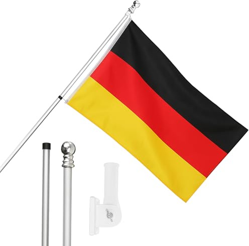 Deutschlandflagge, Fahnenmast und Wandhalterung, 152 x 91 cm, deutsche Flagge mit Ösen, ausziehbarer Stange und Halterung, Sportfans, Nationalstolz, Innen- und Außendekoration