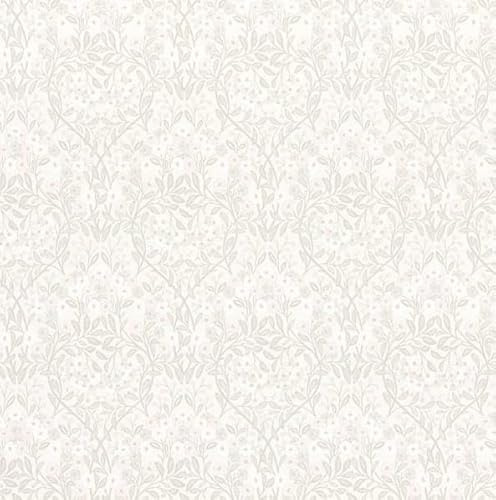 SOPHIE LAURENCE Off-White Floral Wallpaper – Grey & Pink Smooth Vinyl, Paste-The-Wall Roll for Feature Walls in Bedroom & Lounge (53 cm × 10.05 m)